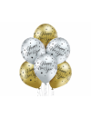 Balon lateksowy chrom złoty / srebrny z nadrukiem Happy New Year
