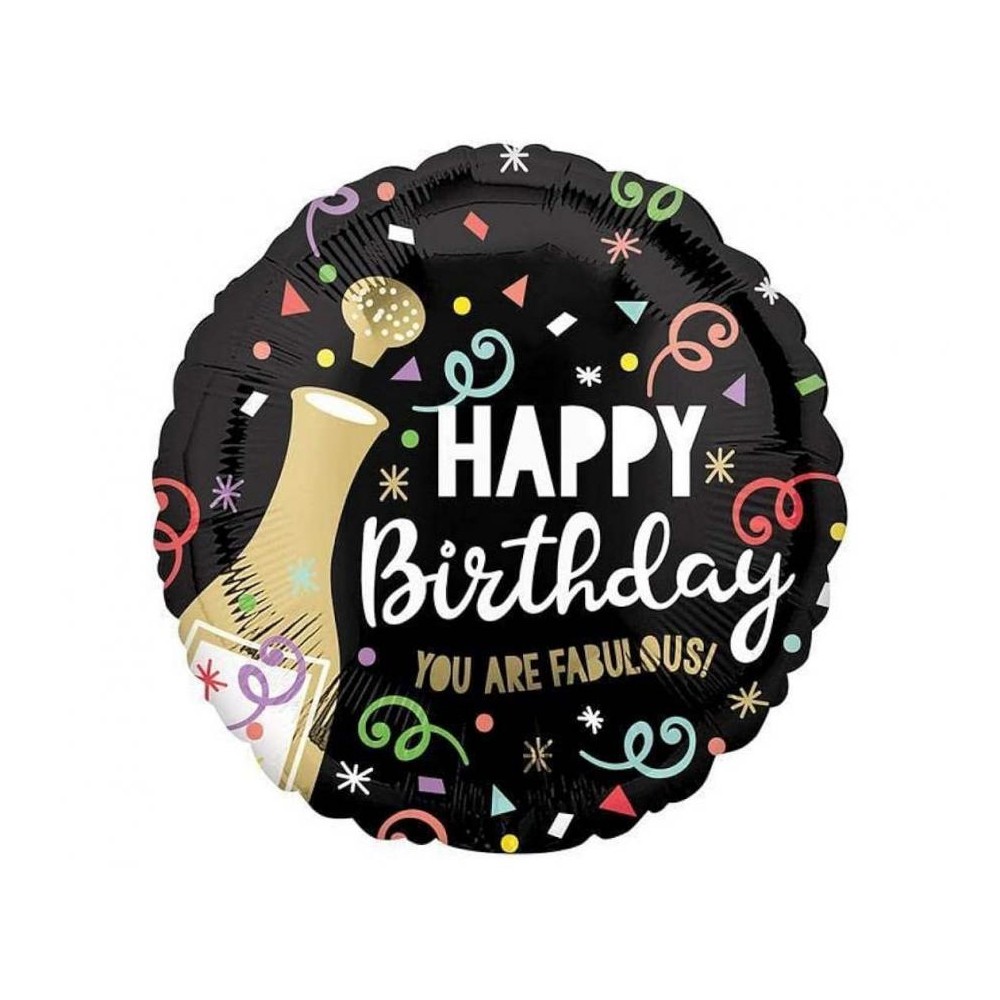 Balon foliowy 18", Happy Birthday Gold Bubbly