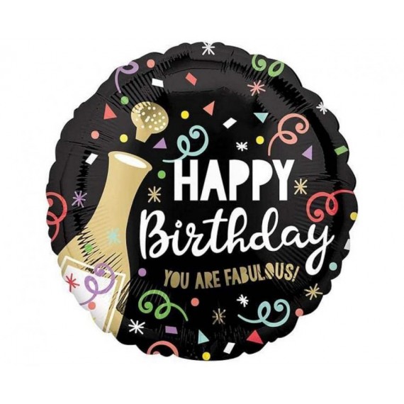 Balon foliowy 18", Happy Birthday Gold Bubbly