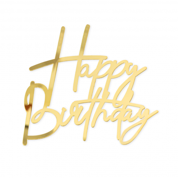 Topper na bok tortu Happy Birthday złoty lustrzany
