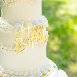 Topper na bok tortu Happy Birthday złoty lustrzany