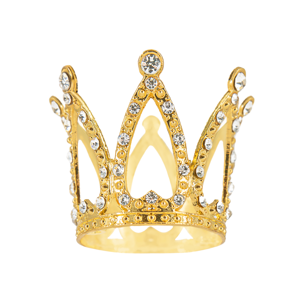 Dekoracja na tort Korona złota ze srebrnymi kryształkami 3 cm