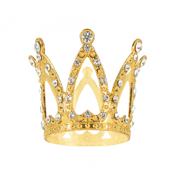 Dekoracja na tort Korona złota ze srebrnymi kryształkami 3 cm