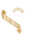 Szarfa i opaska urodzinowa Happy Birthday złota - zestaw