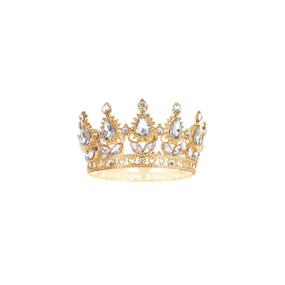 Dekoracja na tort Korona złota ze srebrnymi kryształkami 10 cm