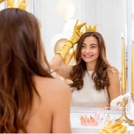 Dekoracja na tort Korona złota ze srebrnymi kryształkami 7 cm