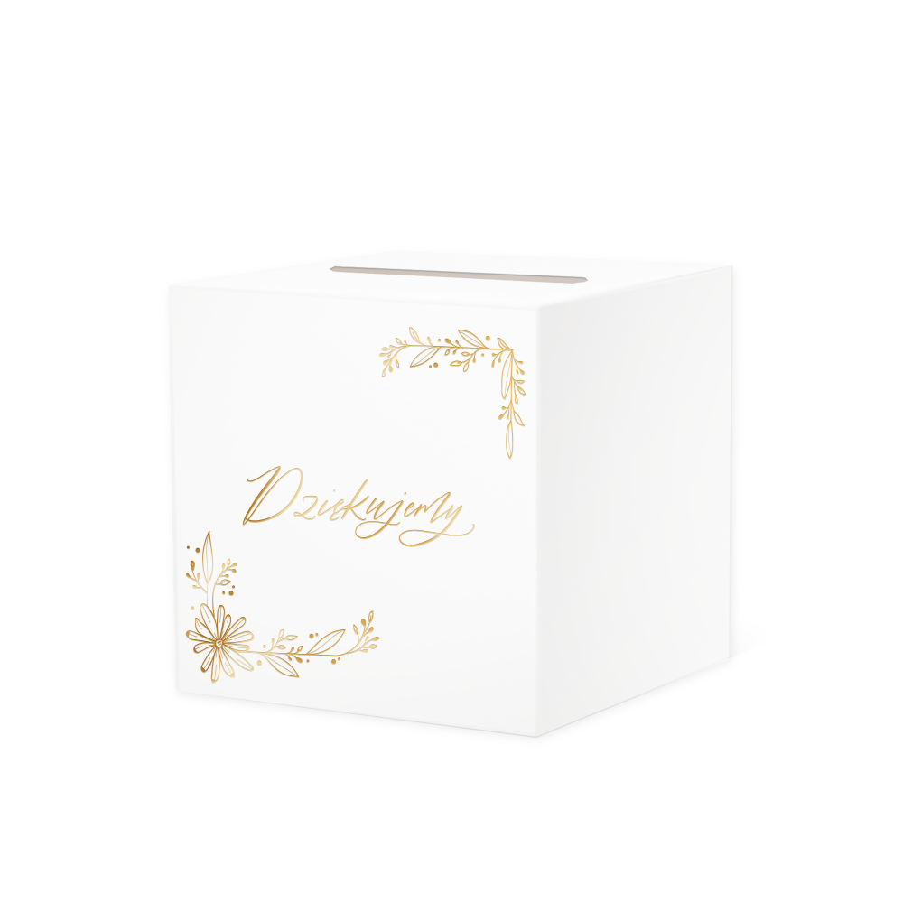 Pudełko na koperty biało-złote DZIĘKUJEMY