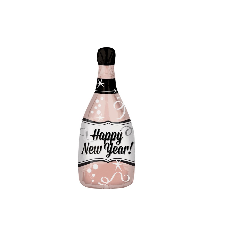 Balon foliowy szampan - Happy New Year 66cm, złoty róż