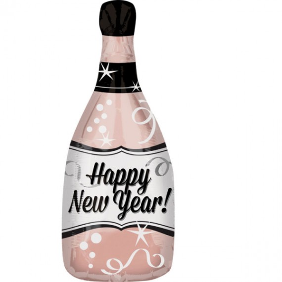 Balon foliowy szampan - Happy New Year 66cm, złoty róż