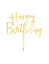 Topper na tort Happy Birthday lustrzany złoty