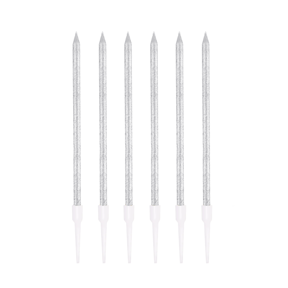 Świeczki urodzinowe srebrne z brokatem 6szt.