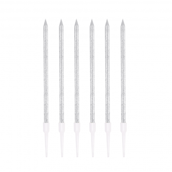 Świeczki urodzinowe srebrne z brokatem 6szt.