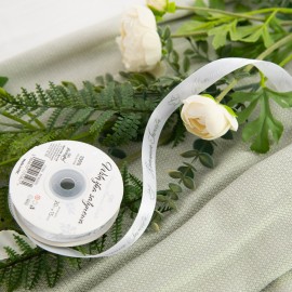 Tasiemka satynowa Komunia Święta biało-srebrna 20m