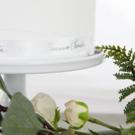 Tasiemka satynowa Komunia Święta biało-srebrna 20m