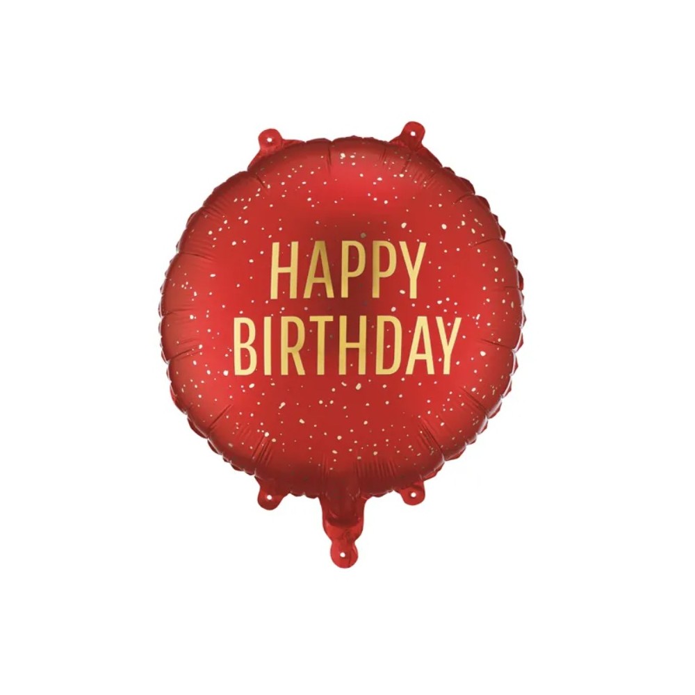 Balon foliowy pastylka Happy Birthday, 35x35 cm, ciemny czerwony