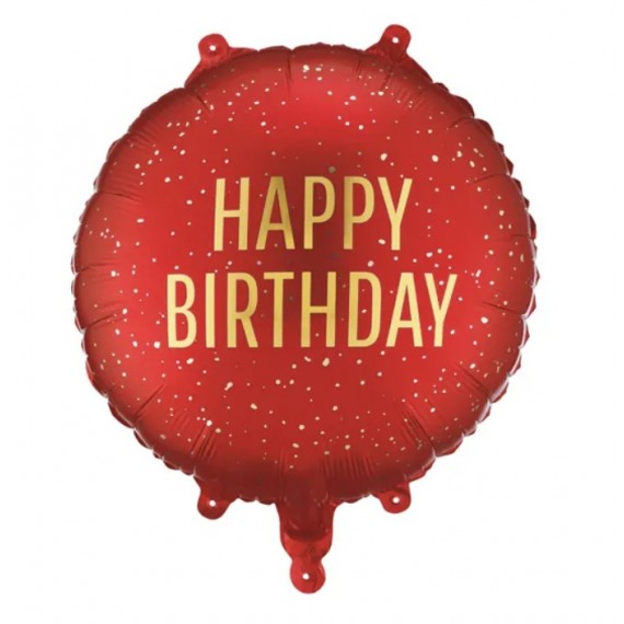 Balon foliowy pastylka Happy Birthday, 35x35 cm, ciemny czerwony