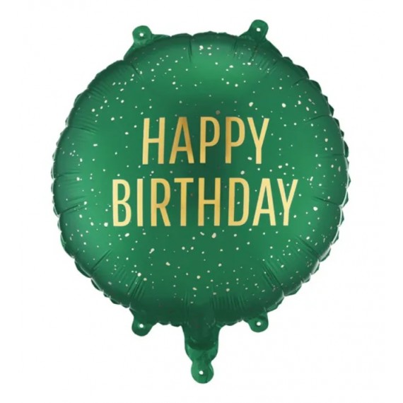Balon foliowy pastylka Happy Birthday, 35x35 cm, ciemnozielony