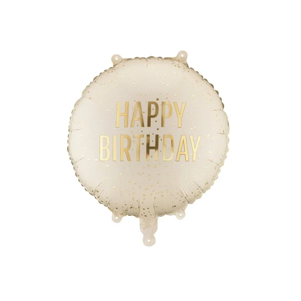 Balon foliowy pastylka Happy Birthday, 35x35 cm, kremowy