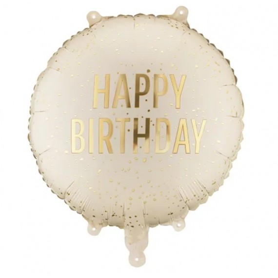 Balon foliowy pastylka Happy Birthday, 35x35 cm, kremowy