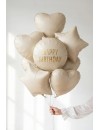 Balon foliowy pastylka Happy Birthday, 35x35 cm, kremowy