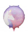 Balon foliowy pastylka Happy Birthday z jednorożcem, 35x35 cm