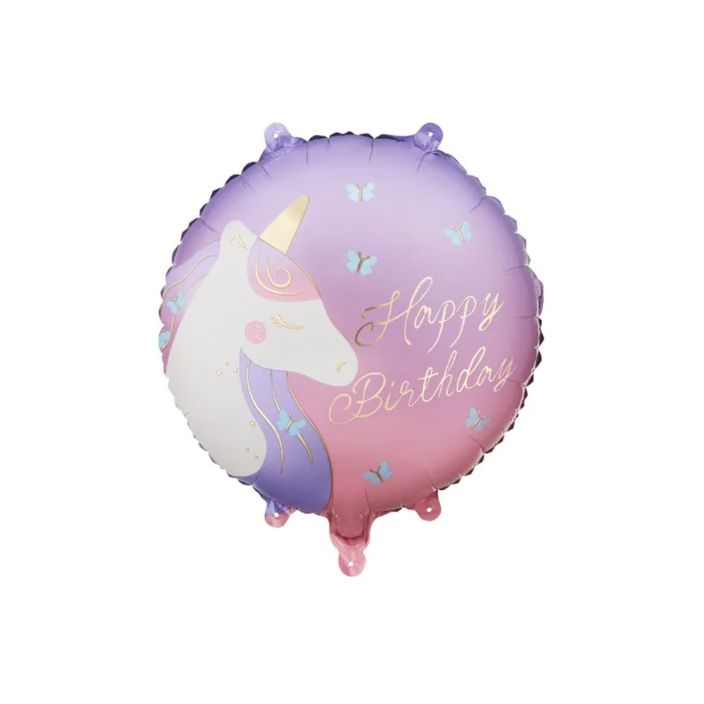 Balon foliowy pastylka Happy Birthday z jednorożcem, 35x35 cm