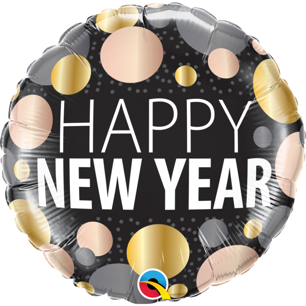 Balon foliowy Happy New Year grochy