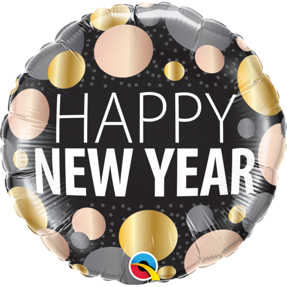 Balon foliowy Happy New Year grochy