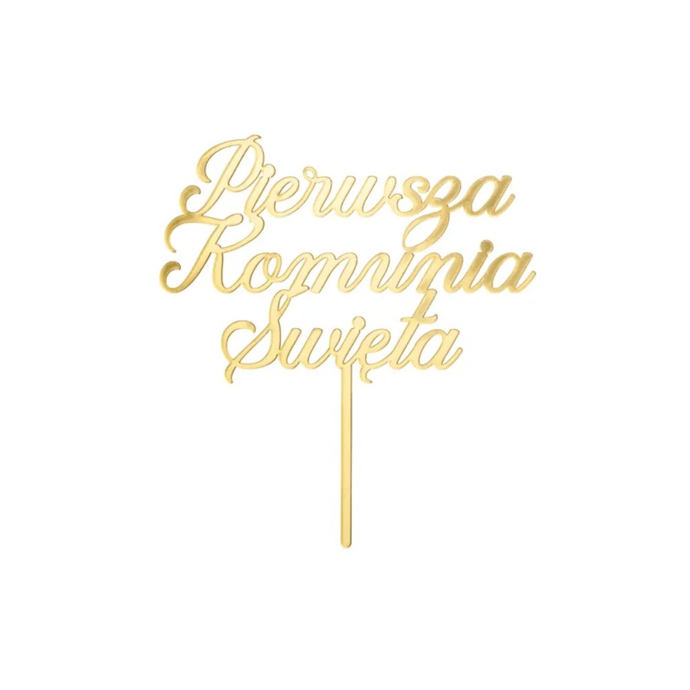 Topper akrylowy na tort ''Pierwsza Komunia Święta'', złoty, 16.5 cm