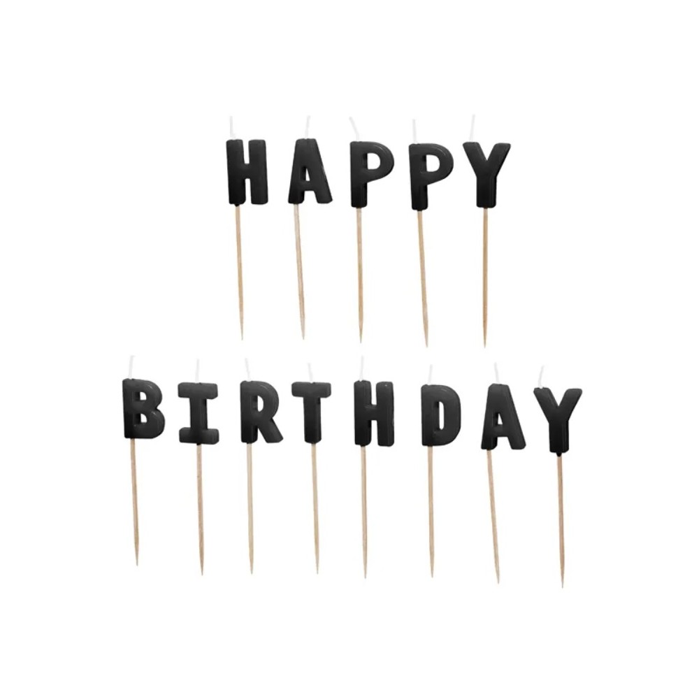 Świeczki urodzinowe Happy Birthday, 2.5 cm, czarny