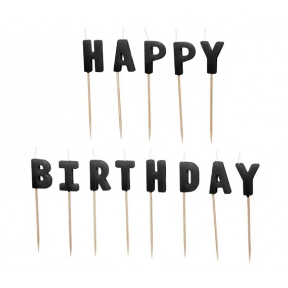 Świeczki urodzinowe Happy Birthday, 2.5 cm, czarny