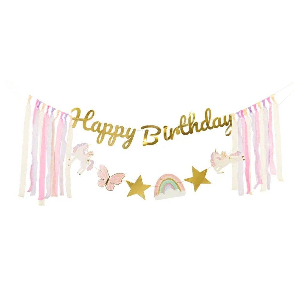 Baner Happy Birthday Jednorożec, 230x17.5 cm