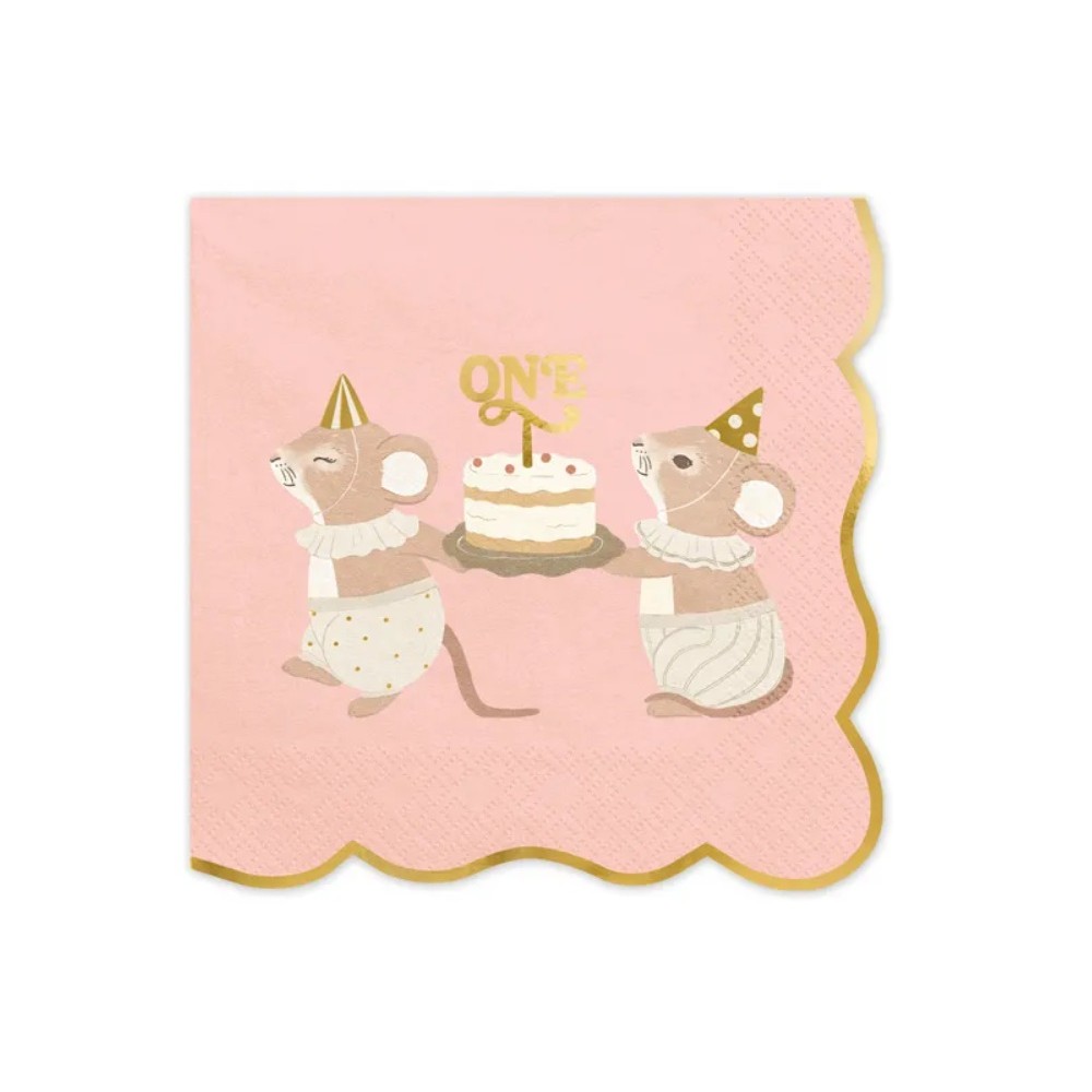Serwetki One Myszki, 33x33 cm, różowy