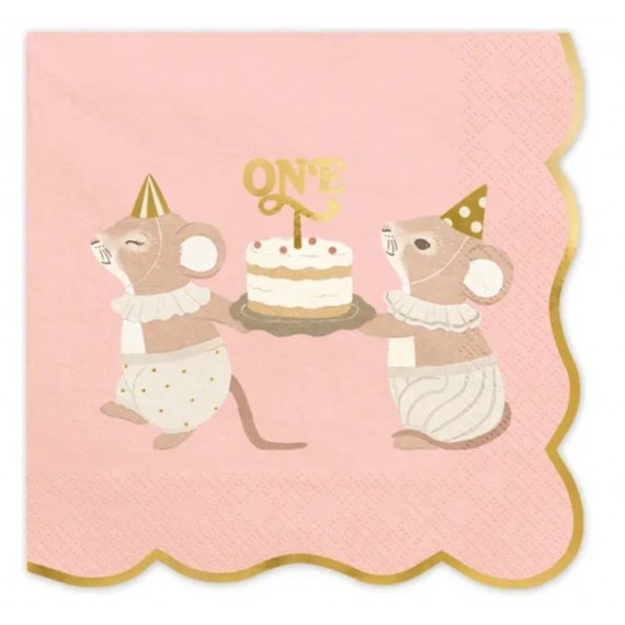 Serwetki One Myszki, 33x33 cm, różowy