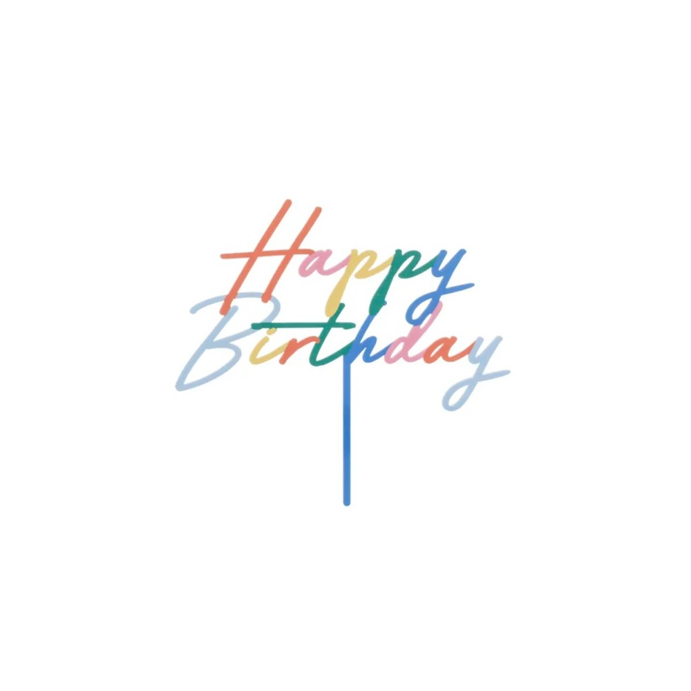 Topper akrylowy na tort Happy Birthday, 18x16.5 cm