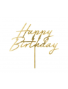 Topper akrylowy na tort Happy Birthday, 18x16.5 cm, złoty