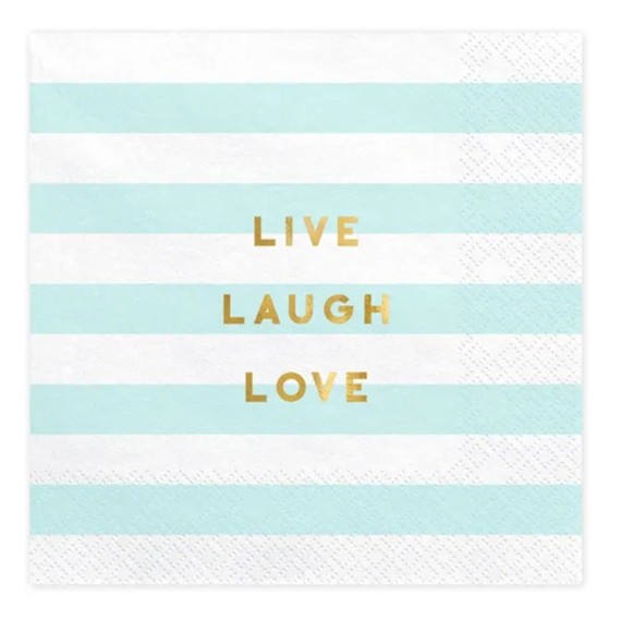 Serwetki Yummy - Live Laugh Love, jasny niebieski, 33x33cm