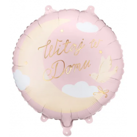 Balon foliowy okrągły ''Witaj w Domu'', jasnoróżowy 18''