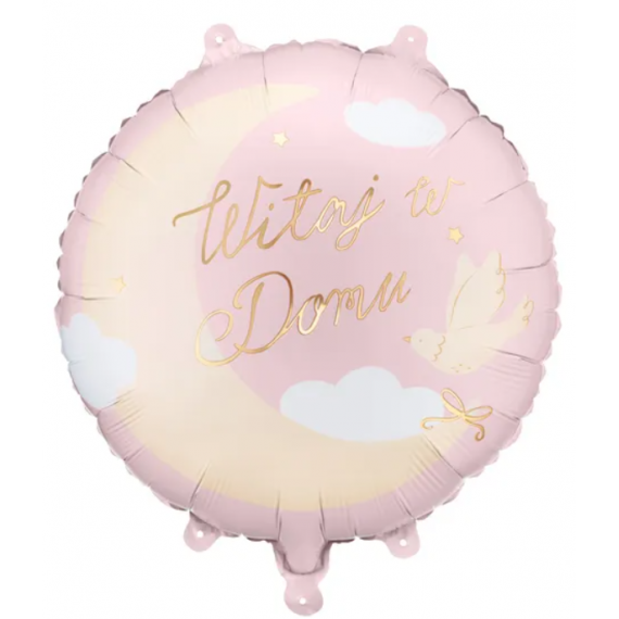 Balon foliowy okrągły ''Witaj w Domu'', jasnoróżowy 18''