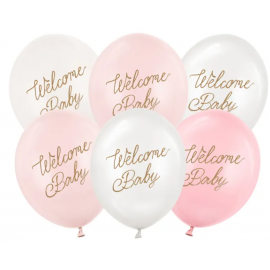 Balon lateksowy 30 cm, Welcome Baby, mix różowy