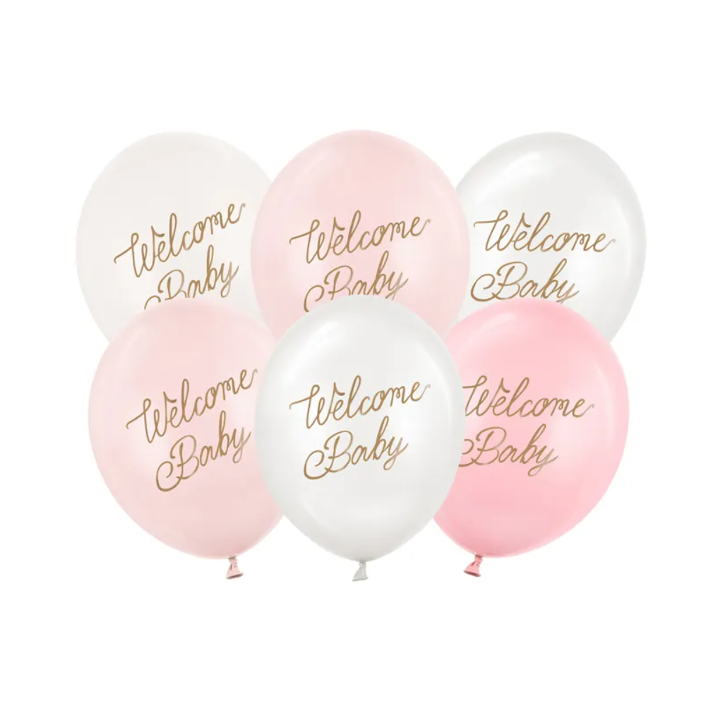 Balon lateksowy 30 cm, Welcome Baby, mix różowy