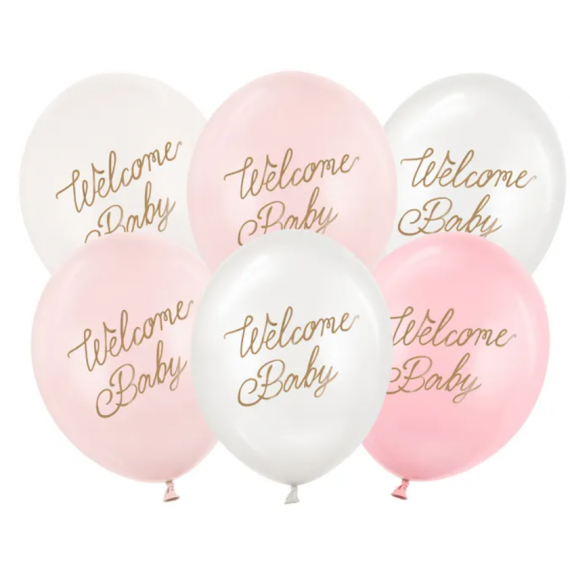 Balon lateksowy 30 cm, Welcome Baby, mix różowy