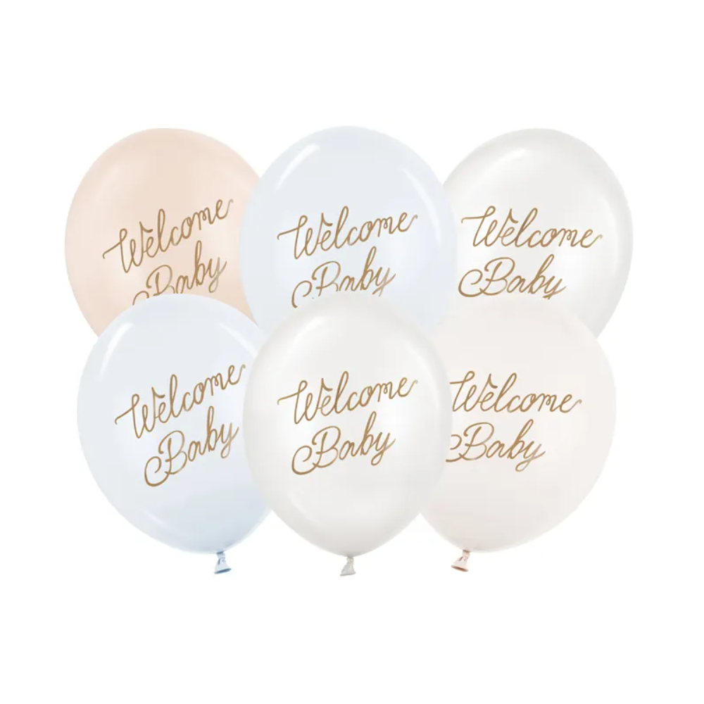Balon lateksowy 30 cm, Welcome Baby, mix niebieski