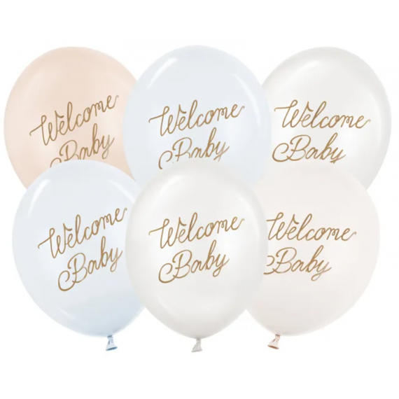 Balon lateksowy 30 cm, Welcome Baby, mix niebieski