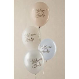 Balon lateksowy 30 cm, Welcome Baby, mix niebieski