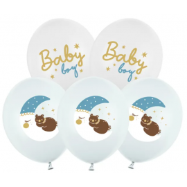 Balon lateksowy 30 cm, Baby Boy, mix niebieski