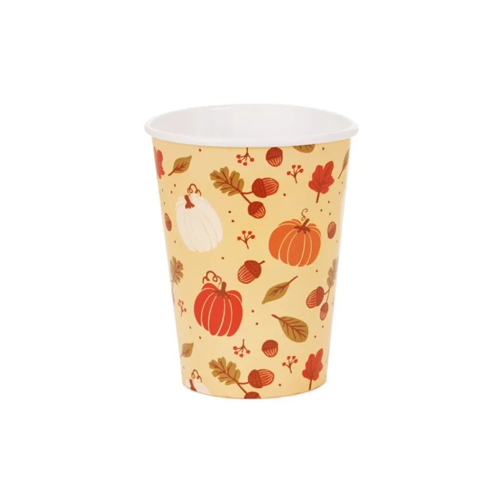 Kubeczki papierowe Dynie i żołędzie, 250 ml, pomarańczowy