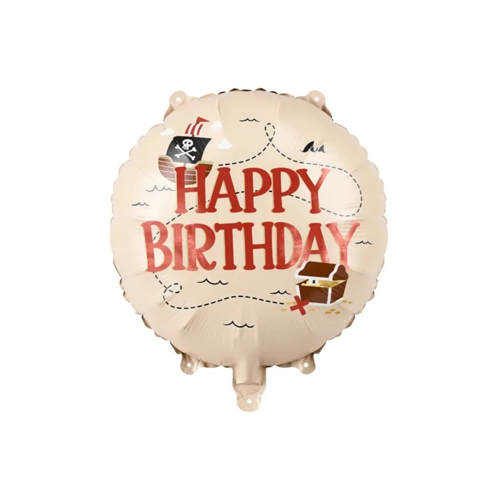 Balon foliowy Happy Birthday Piraci, 35 cm, beżowy