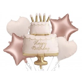 Zestaw balonów foliowych Pastelowy Tort Happy Birthday, mix