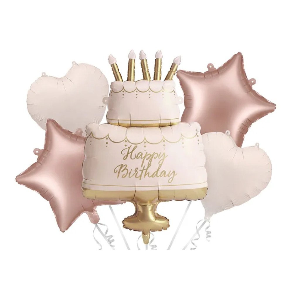 Zestaw balonów foliowych Pastelowy Tort Happy Birthday, mix